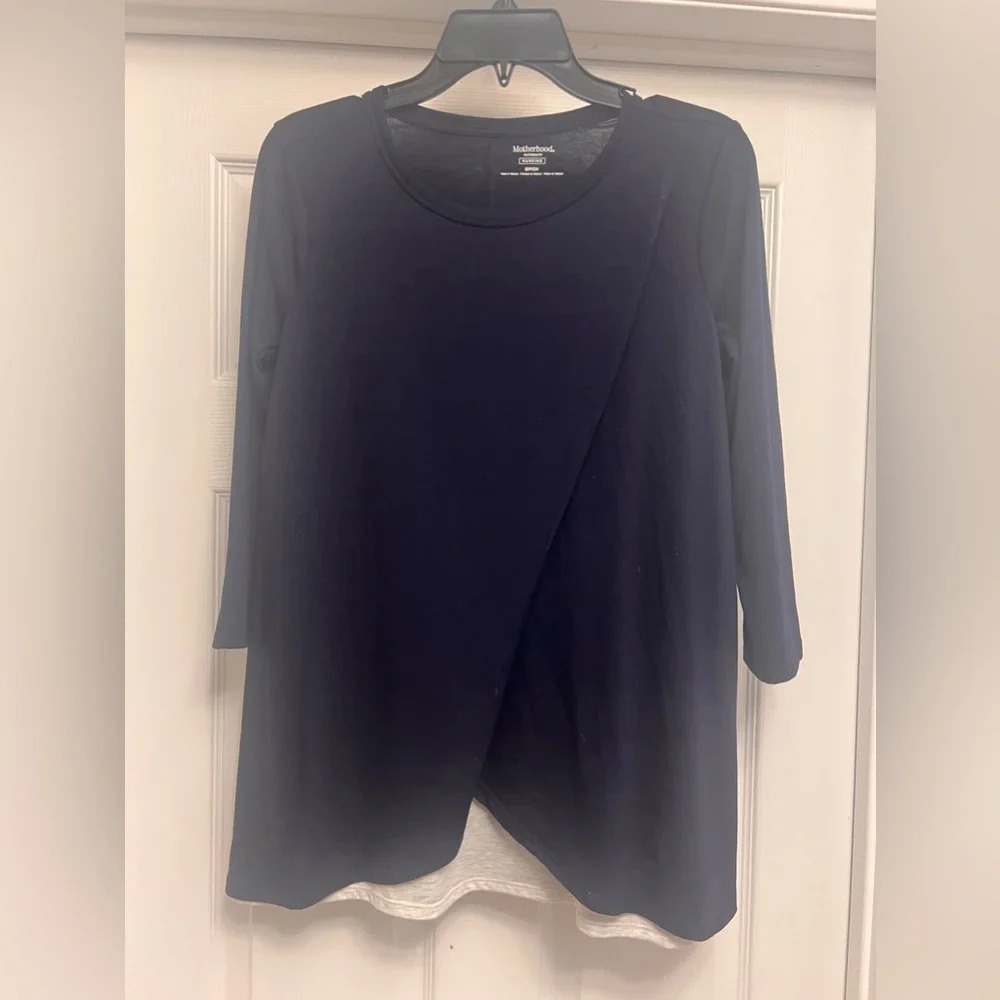 Motherhood Maternity Navy Blue Nursing Long Sleeve Top Size S